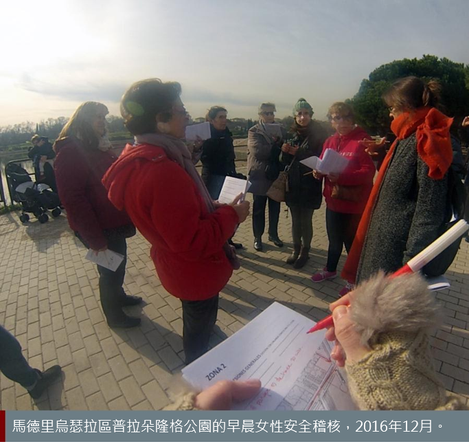Morning women's safety audit at the Pradolongo Park, Usera District, Madrid